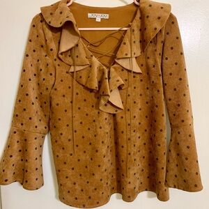 Joy Joy Brown Ruffled Bell Sleeve Blouse